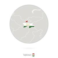 mapa de tayikistán y bandera nacional en un círculo. vector