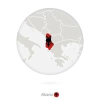 mapa de albania y bandera nacional en un círculo. vector