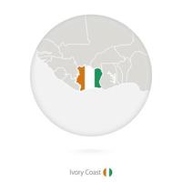 Map of Ivory Coast and national flag in a circle. vector