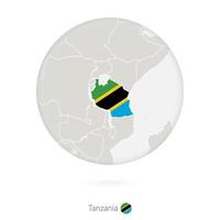 mapa de tanzania y bandera nacional en un círculo. vector