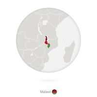Map of Malawi and national flag in a circle. vector