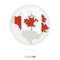 mapa de canadá y bandera nacional en un círculo. vector