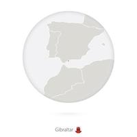 mapa de gibraltar y bandera nacional en círculo. vector