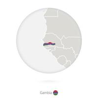 mapa de gambia y bandera nacional en un círculo. vector
