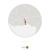 mapa de togo y bandera nacional en un círculo. vector