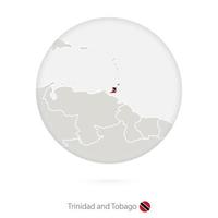 Map of Trinidad and Tobago and national flag in a circle. vector