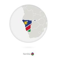 mapa de namibia y bandera nacional en un círculo. vector