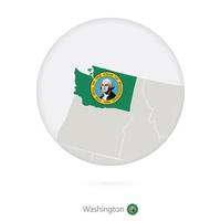 Map of Washington State and flag in a circle. vector