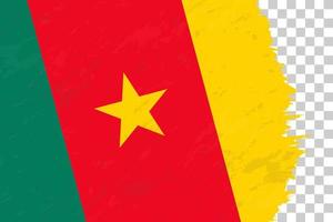 Horizontal Abstract Grunge Brushed Flag of Cameroon on Transparent Grid. vector