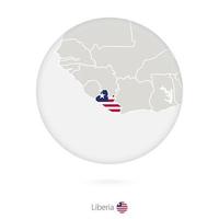 mapa de liberia y bandera nacional en un círculo. vector