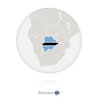 mapa de botswana y bandera nacional en un círculo. vector