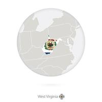 Map of West Virginia State and flag in a circle. vector