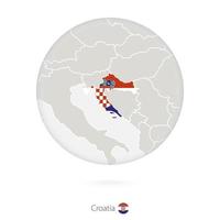 mapa de croacia y bandera nacional en un círculo. vector