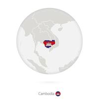 mapa de camboya y bandera nacional en un círculo. vector