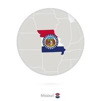 Map of Missouri State and flag in a circle. vector
