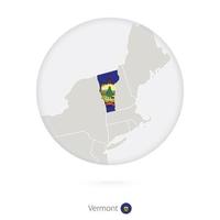 Map of Vermont State and flag in a circle. vector