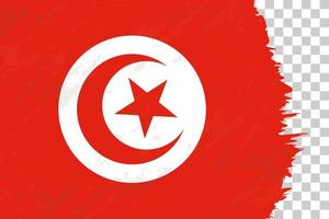 Horizontal Abstract Grunge Brushed Flag of Tunisia on Transparent Grid. vector