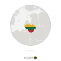 Map of Lithuania and national flag in a circle. vector