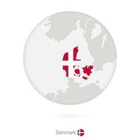 Map of Denmark and national flag in a circle. vector