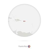 mapa de puerto rico y bandera nacional en círculo. vector