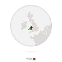 Map of Wales and national flag in a circle. vector