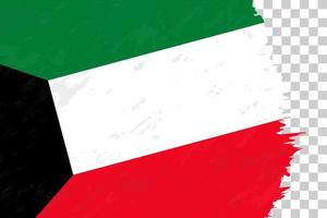Horizontal Abstract Grunge Brushed Flag of Kuwait on Transparent Grid. vector