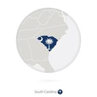 Map of South Carolina State and flag in a circle. vector