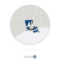 Map of Louisiana State and flag in a circle. vector