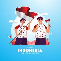 Flat design two youths celebrate Indonesian independence vector