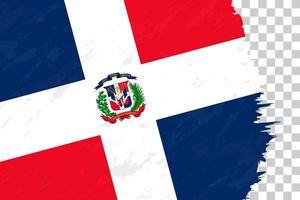 Horizontal Abstract Grunge Brushed Flag of Dominican Republic on Transparent Grid. vector