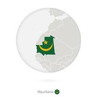 mapa de mauritania y bandera nacional en un círculo. vector