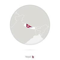 Map of Nepal and national flag in a circle. vector