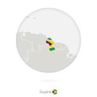 mapa de guyana y bandera nacional en un círculo. vector