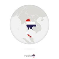 mapa de tailandia y bandera nacional en un círculo. vector