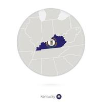 mapa del estado de kentucky y bandera en un círculo. vector