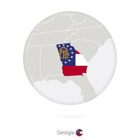 Map of Georgia State and flag in a circle. vector