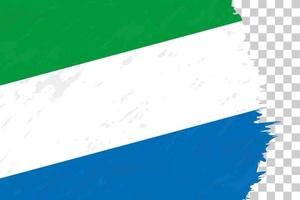 Horizontal Abstract Grunge Brushed Flag of Sierra Leone on Transparent Grid. vector