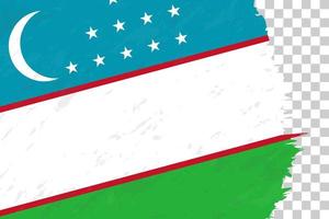 Horizontal Abstract Grunge Brushed Flag of Uzbekistan on Transparent Grid. vector