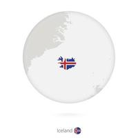 mapa de islandia y bandera nacional en un círculo. vector