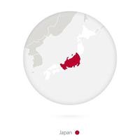 mapa de japón y bandera nacional en un círculo. vector