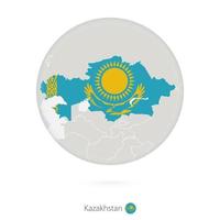 Map of Kazakhstan and national flag in a circle. vector