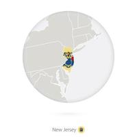 Map of New Jersey State and flag in a circle. vector