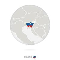 Map of Slovenia and national flag in a circle. vector