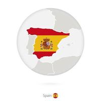 mapa de españa y bandera nacional en círculo. vector