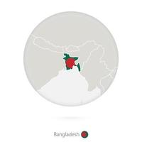mapa de bangladesh y bandera nacional en un círculo. vector