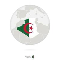 Map of Algeria and national flag in a circle. vector