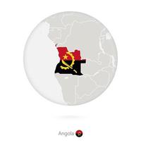 mapa de angola y bandera nacional en círculo. vector