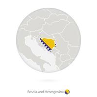 mapa de bosnia y herzegovina y bandera nacional en un círculo. vector