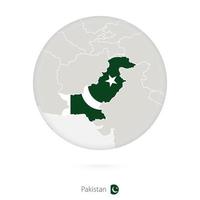 mapa de pakistán y bandera nacional en un círculo. vector