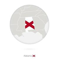 mapa del estado de alabama y bandera en un círculo. vector